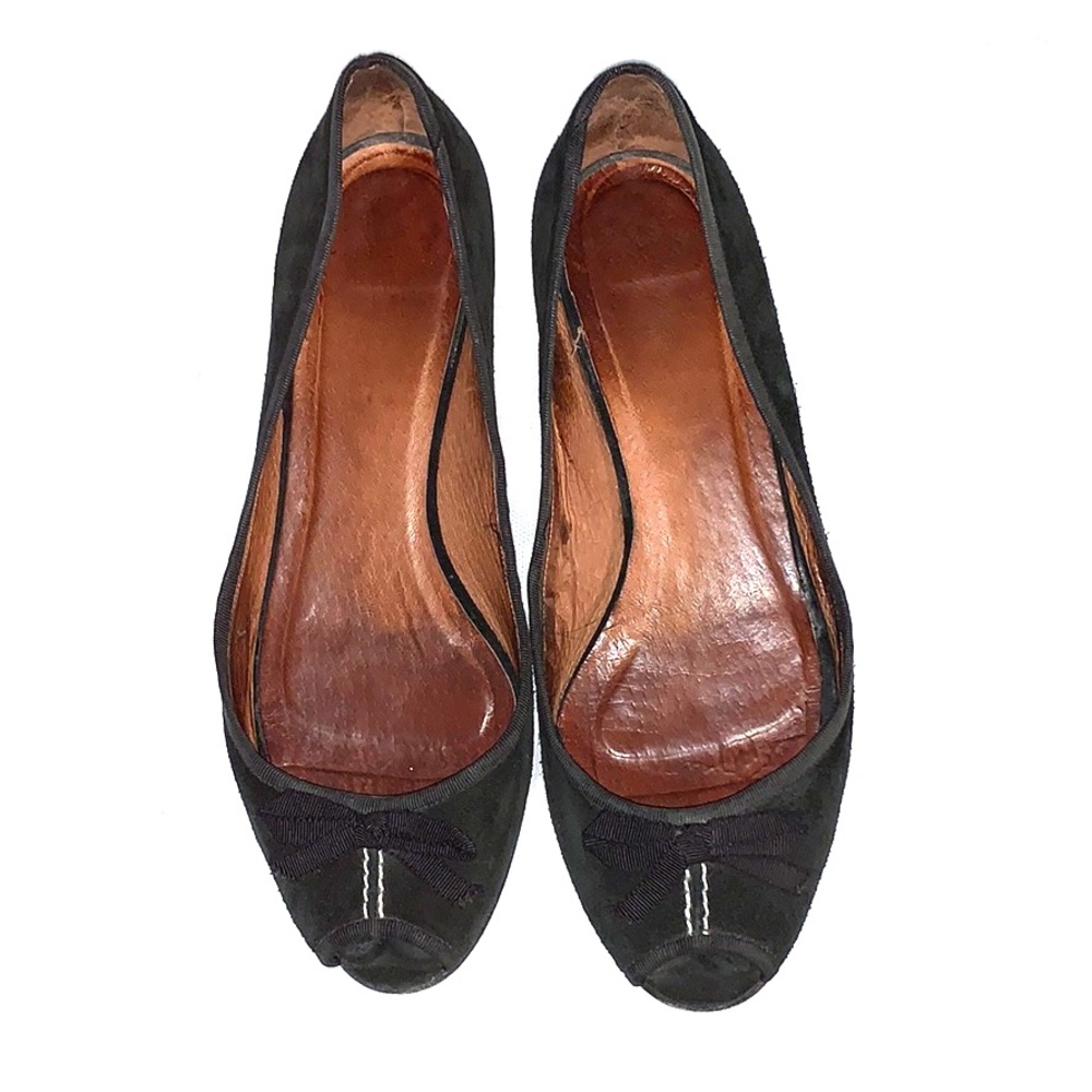 Delman Black suede kitten heels with peep toe